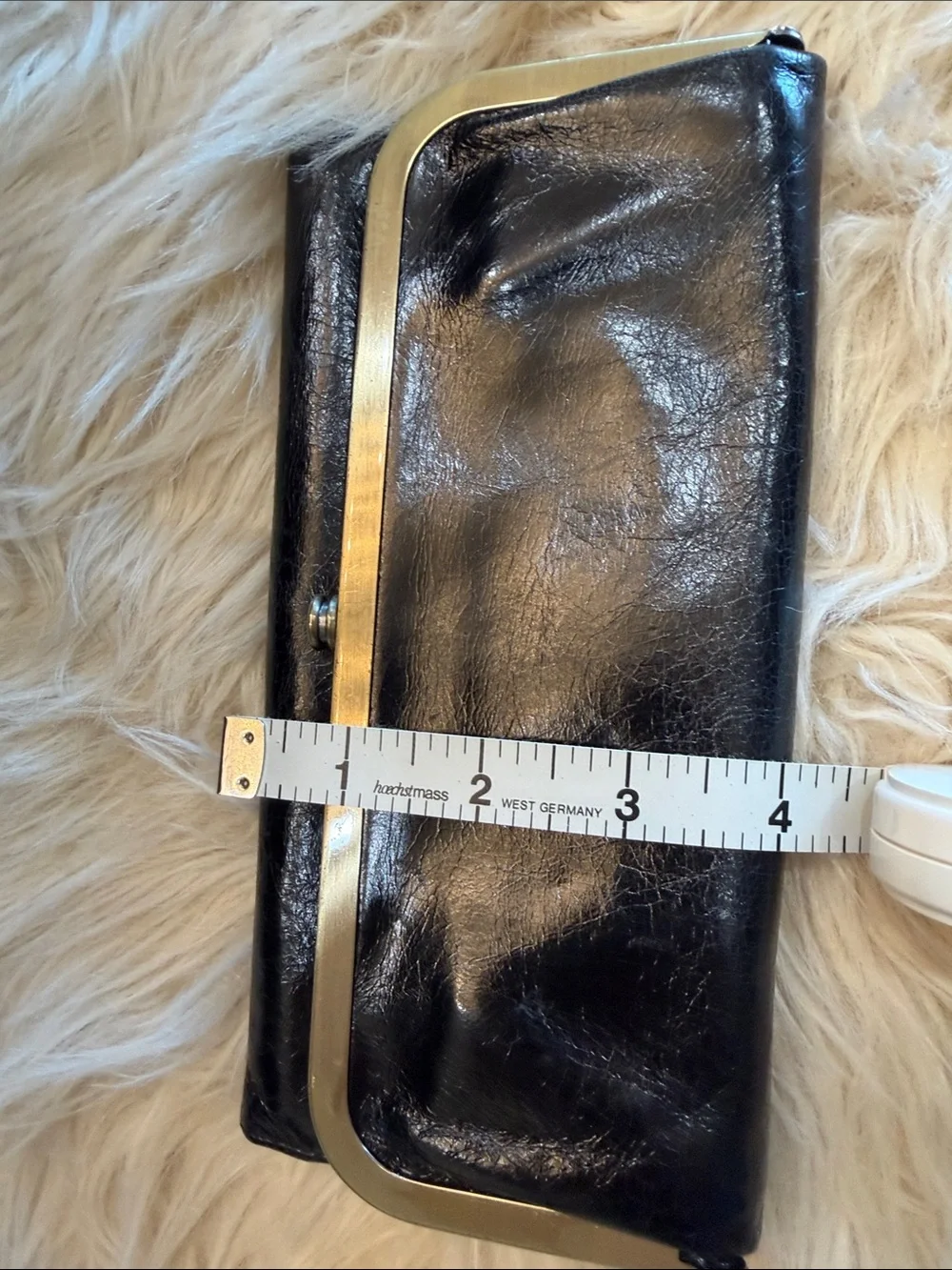 HOBO Black Leather Frame Wallet with Gold-Tone Trim